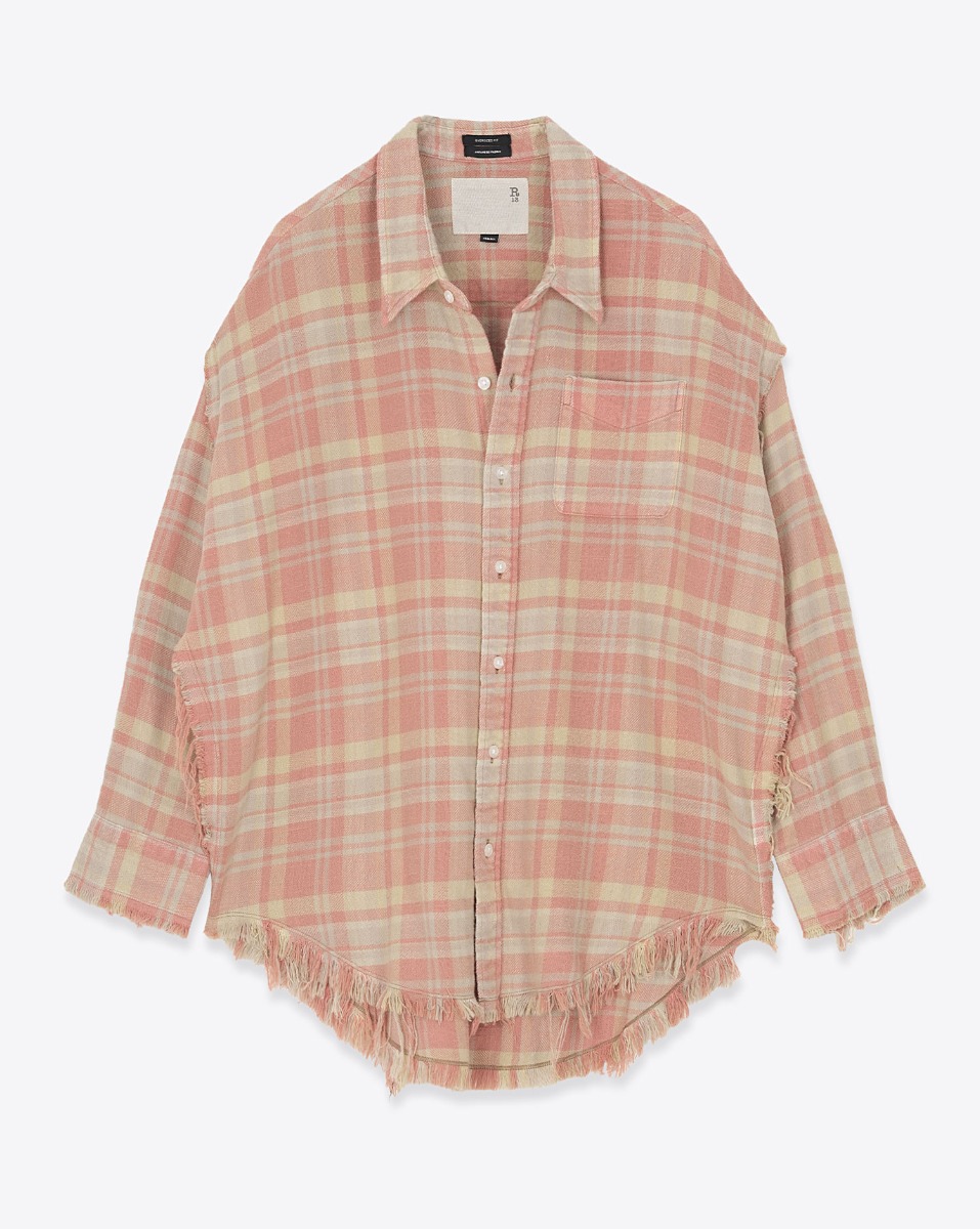 R13 Chemise Shredded – Rose Beige Plaid