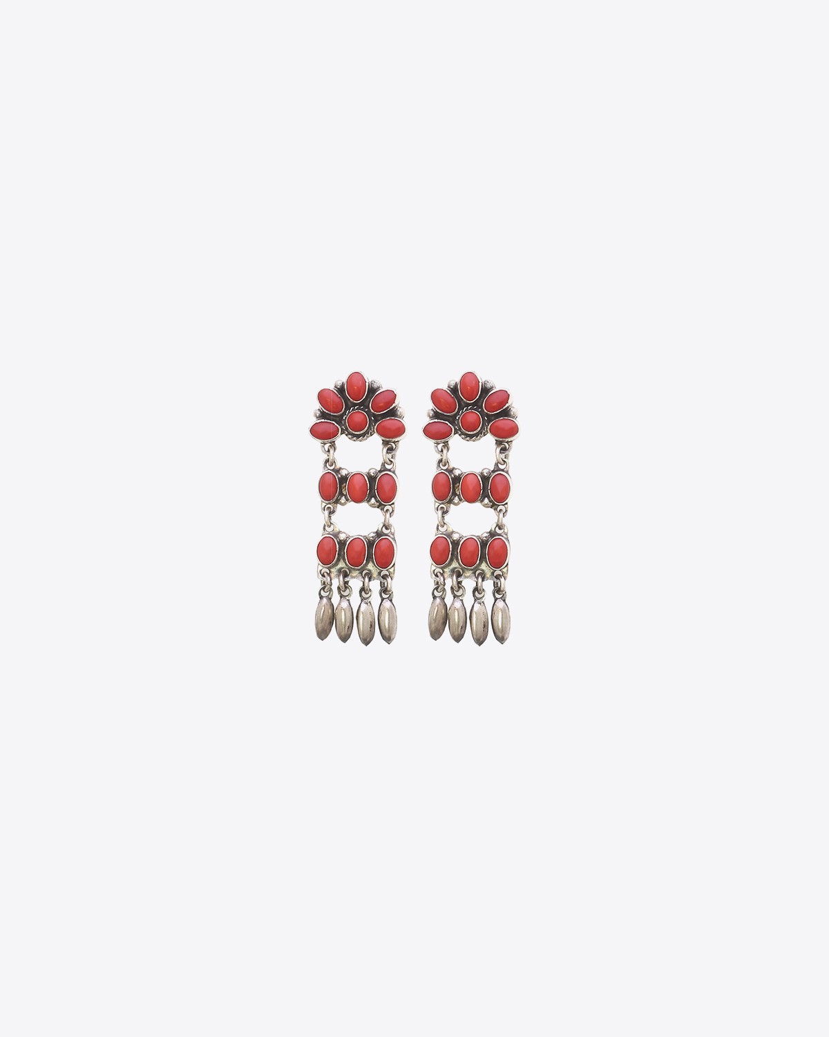 Harpo BO Dormeuses tout Corail 12 Pierres + 4 Pampilles Argent
