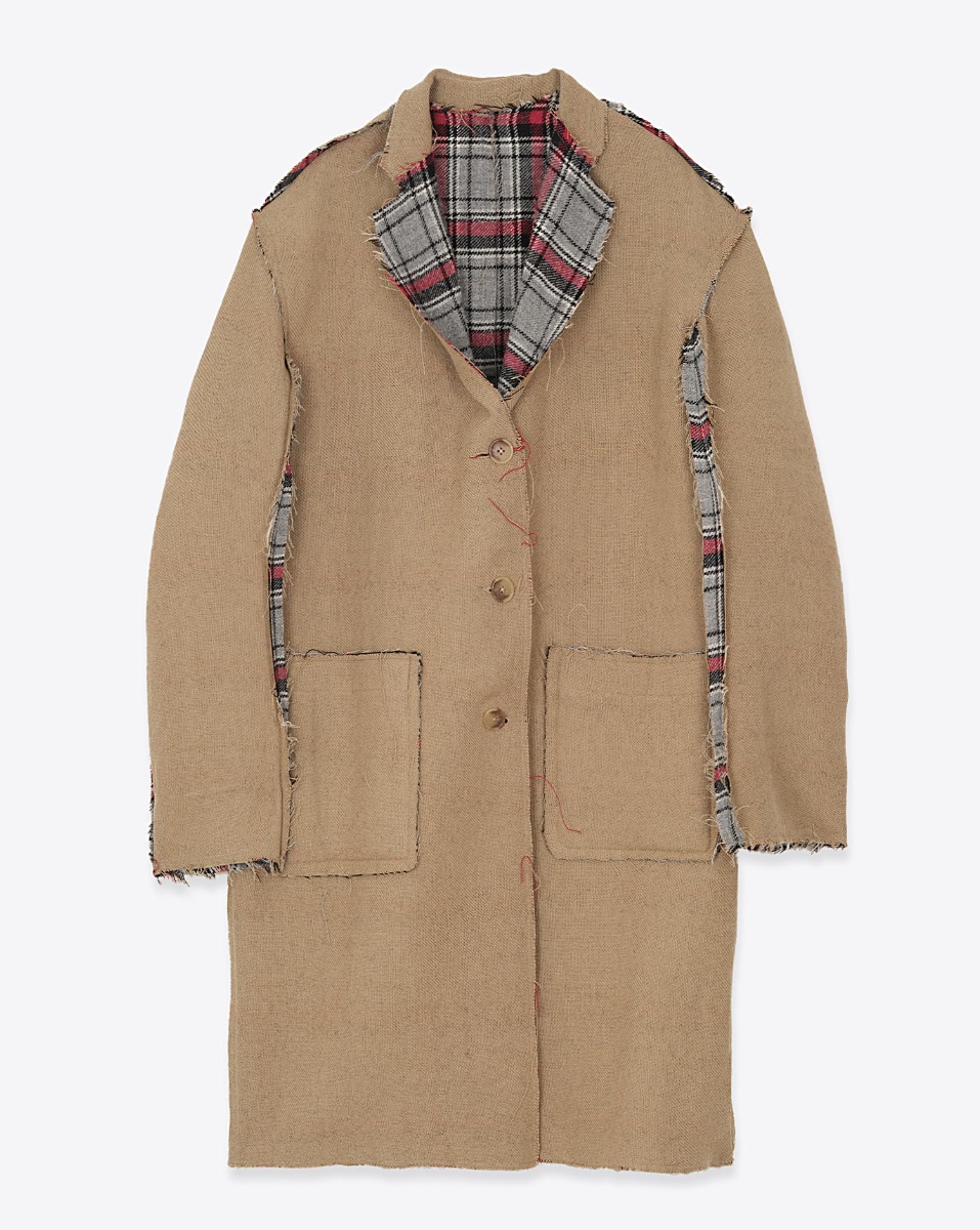 R13 Manteau Reverisible Raw Cut – Rouge Gris Plaid