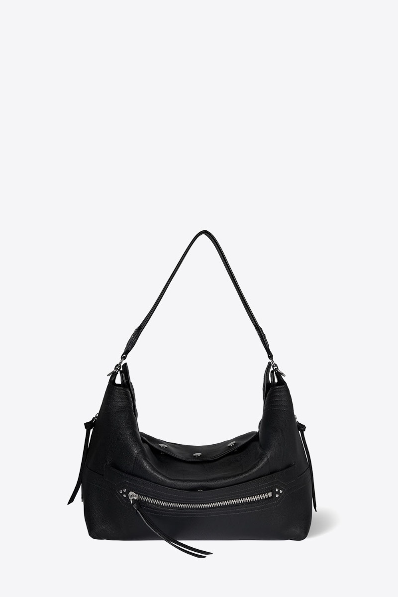 Jérôme Dreyfuss Sac Lucky Hobo Large – Cuir Buffle Noir Silver