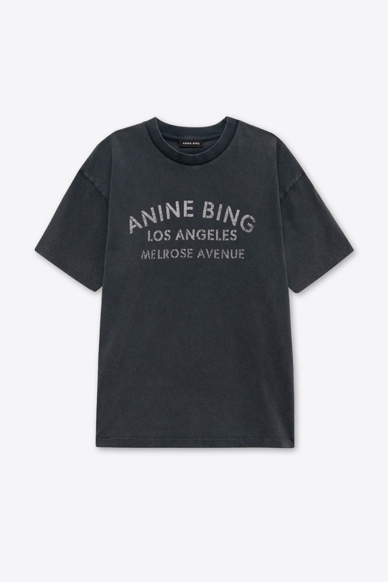 Anine Bing Tee-Shirt Cade – Melrose Stencil Noir Délavé